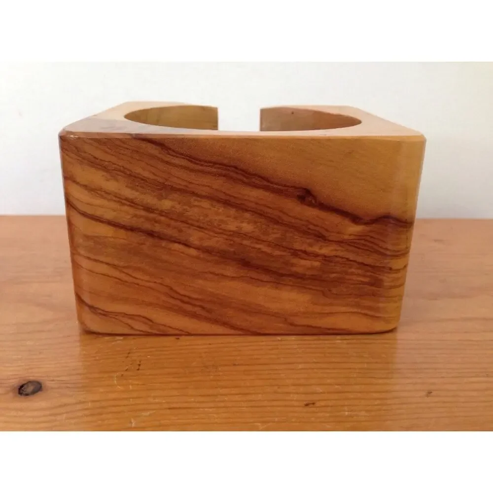 Set of 4 Natural Finish Wooden Coasters w Solid Hardwood Housing Holder